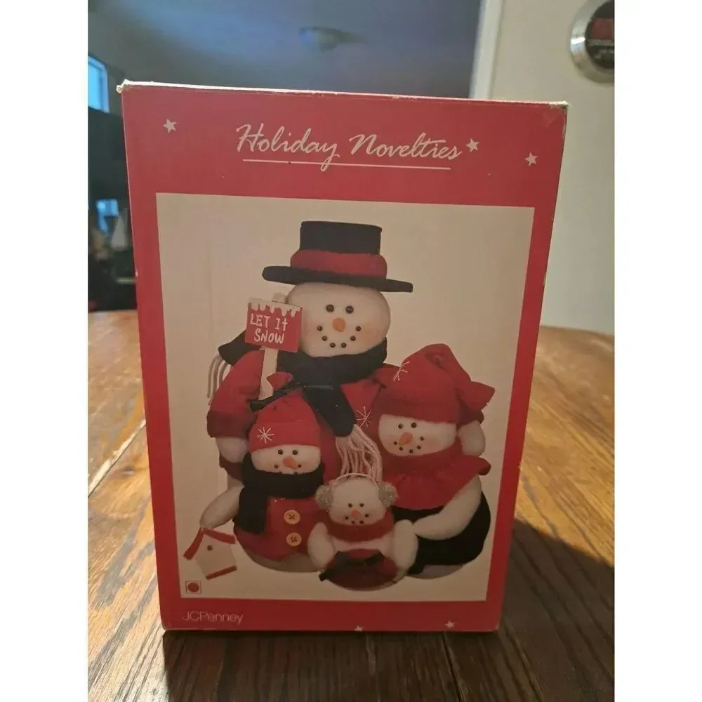 Vintage JC Penney Holiday Novelties Snowman Family Fabric Figurine Christmas